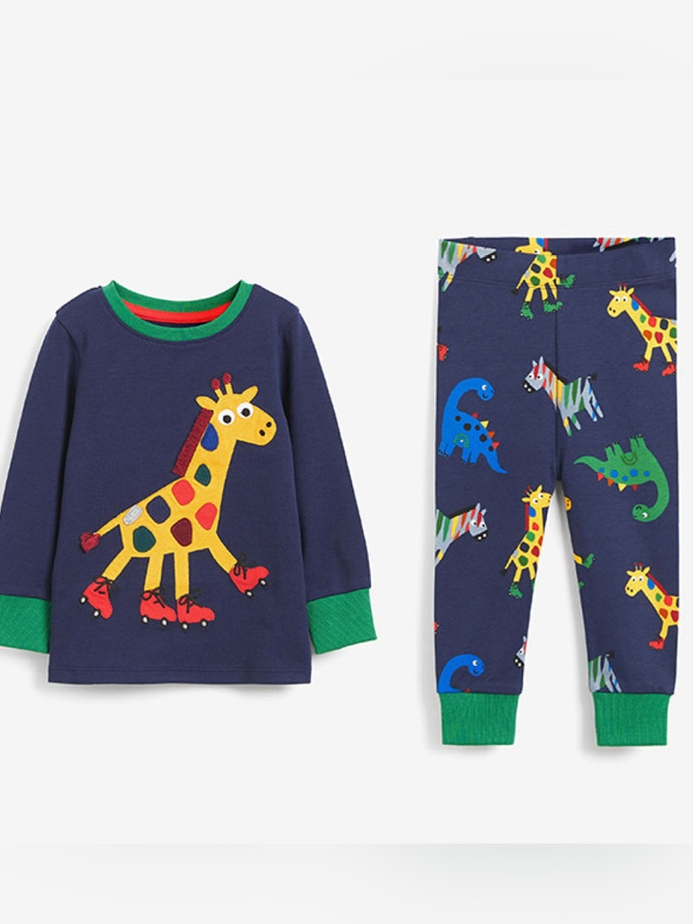 Next Dark Blue Skating Giraffe Long Pajama Set